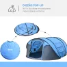 Tienda de Camping Pop-up con Ventanas Bolsillos y Bolsa de Transporte Impermeable Anti-UV 263,5x220x123 cm Azul - Ogal.Es