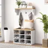 Recibidor con Perchero y Banco Zapatero Muebles de Entrada con 3 Ganchos y Estantes para 9 Pares de Zapatos Blanco - Ogal.Es