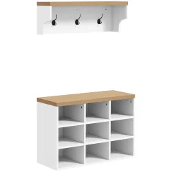 Recibidor con Perchero y Banco Zapatero Muebles de Entrada con 3 Ganchos y Estantes para 9 Pares de Zapatos Blanco - Ogal.Es