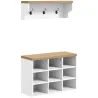 Recibidor con Perchero y Banco Zapatero Muebles de Entrada con 3 Ganchos y Estantes para 9 Pares de Zapatos Blanco - Ogal.Es