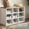 Recibidor con Perchero y Banco Zapatero Muebles de Entrada con 3 Ganchos y Estantes para 9 Pares de Zapatos Blanco - Ogal.Es