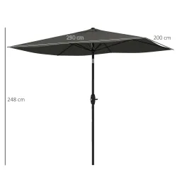 Sombrilla de Jardín 205x290x248 cm con 6 Varillas Apertura Manual Anti-UV y Ángulo Ajustable para Terraza Gris O... - Ogal.Es