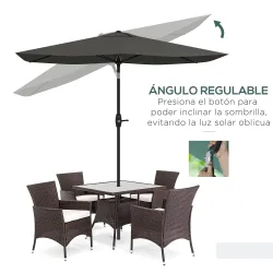 Sombrilla de Jardín 205x290x248 cm con 6 Varillas Apertura Manual Anti-UV y Ángulo Ajustable para Terraza Gris O... - Ogal.Es