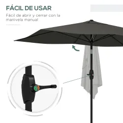 Sombrilla de Jardín 205x290x248 cm con 6 Varillas Apertura Manual Anti-UV y Ángulo Ajustable para Terraza Gris O... - Ogal.Es
