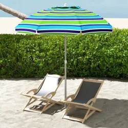 Sombrilla de Playa Ø178x205 cm con Reclinación 45° Altura Ajustable Anti-UV Impermeable y Bolsa de Transporte Mu... - Ogal.Es