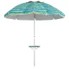 Sombrilla de Playa Ø190x215 cm con Reclinación 45° Altura Ajustable y Mesa con Portavasos Anti-UV Impermeable Mu... - Ogal.Es