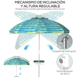 Sombrilla de Playa Ø190x215 cm con Reclinación 45° Altura Ajustable y Mesa con Portavasos Anti-UV Impermeable Mu... - Ogal.Es