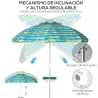 Sombrilla de Playa Ø190x215 cm con Reclinación 45° Altura Ajustable y Mesa con Portavasos Anti-UV Impermeable Mu... - Ogal.Es