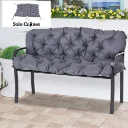 Cojín para Banco de Jardín o para Balancín de Jardín 132x110x10 cm de 2 Plazas con 6 Cordones de Fijación Gris O... - Ogal.Es