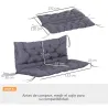 Cojín para Banco de Jardín o para Balancín de Jardín 132x110x10 cm de 2 Plazas con 6 Cordones de Fijación Gris O... - Ogal.Es