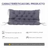 Cojín para Banco de Jardín o para Balancín de Jardín 132x110x10 cm de 2 Plazas con 6 Cordones de Fijación Gris O... - Ogal.Es