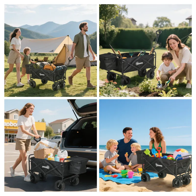 Carro Plegable con Bolsa Térmica Desmontable Longitud y Ángulo del Mango Ajustables y Bolsa de Transporte Negro - Ogal.Es