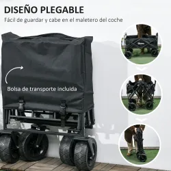 Carro Plegable con Bolsa Térmica Desmontable Longitud y Ángulo del Mango Ajustables y Bolsa de Transporte Negro - Ogal.Es