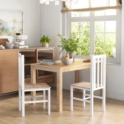 Juego de 2 Sillas de Comedor y Cocina con Respaldo de Listones Estructura de Madera de Pino 38,5x47,5x99 cm Blanco - Ogal.Es