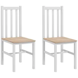 Juego de 2 Sillas de Comedor y Cocina con Respaldo de Listones Estructura de Madera de Pino 38,5x47,5x99 cm Blanco - Ogal.Es