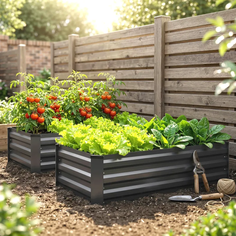 Set de 2 Jardineras de Exterior de Acero Rectangulares para Cultivos Plantas Flores para Patio 100x60x30 cm Gris... - Ogal.Es