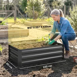 Set de 2 Jardineras de Exterior de Acero Rectangulares para Cultivos Plantas Flores para Patio 100x60x30 cm Gris... - Ogal.Es