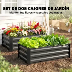 Set de 2 Jardineras de Exterior de Acero Rectangulares para Cultivos Plantas Flores para Patio 100x60x30 cm Gris... - Ogal.Es