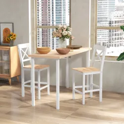 Taburetes Altos de Cocina de Madera Altura Asiento 60,2 cm con Respaldo y Reposapiés 41x46x97,5 cm Natural y Blanco - Ogal.Es