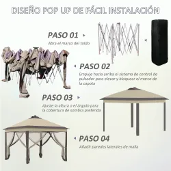 Carpa Plegable con Luces LED 3,3x3,3 m Cenador de Jardín con Control Remoto con 4 Mosquiteras Altura Ajustable ... - Ogal.Es