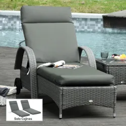 Pack 2 Cojines para Tumbona 196x55x8 cm Colchonetas SOLO para Tumbona Acolchadas de Jardín Terraza Patio Gris - Ogal.Es
