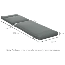 Pack 2 Cojines para Tumbona 196x55x8 cm Colchonetas SOLO para Tumbona Acolchadas de Jardín Terraza Patio Gris - Ogal.Es