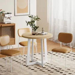 Mesa de Comedor Redonda para 4 Personas Mesa de Cocina con Tablero de Madera y Base de Acero Cruzada Ø80x75 cm R... - Ogal.Es