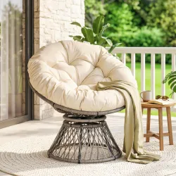 Sillón Papasan Giratorio de Ratán Sintético con Cojín Carga 160 kg para Exterior Jardín Terraza 87x97x86 cm Gris... - Ogal.Es