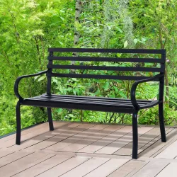 Banco de Exterior de Metal de 2 Plazas con Reposabrazos Carga 240 kg para Patio Terraza 127x58x82 cm Negro - Ogal.Es