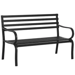 Banco de Exterior de Metal de 2 Plazas con Reposabrazos Carga 240 kg para Patio Terraza 127x58x82 cm Negro - Ogal.Es