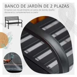 Banco de Exterior de Metal de 2 Plazas con Reposabrazos Carga 240 kg para Patio Terraza 127x58x82 cm Negro - Ogal.Es