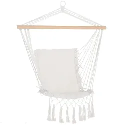Silla Colgante con Borlas Carga 120 kg Silla Columpio de Algodón Estilo Moderno para Interior y Exterior Blanco - Ogal.Es