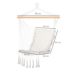Silla Colgante con Borlas Carga 120 kg Silla Columpio de Algodón Estilo Moderno para Interior y Exterior Blanco - Ogal.Es