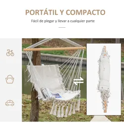 Silla Colgante con Borlas Carga 120 kg Silla Columpio de Algodón Estilo Moderno para Interior y Exterior Blanco - Ogal.Es
