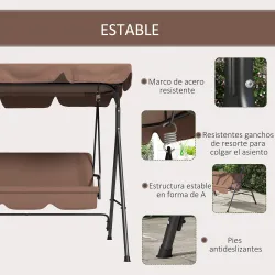 Balancín de Jardín Exterior Columpio de 3 Plazas con Toldo Ajustable y Marco de Acero para Terraza 172x110x153 c... - Ogal.Es