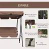 Balancín de Jardín Exterior Columpio de 3 Plazas con Toldo Ajustable y Marco de Acero para Terraza 172x110x153 c... - Ogal.Es