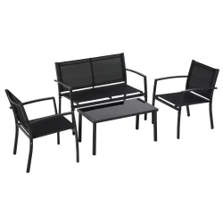 Conjunto de Muebles de Jardín 4 Piezas Muebles Jardín Exterior con 2 Sillones 1 Sofá de 2 Plazas y Mesa de Centr... - Ogal.Es