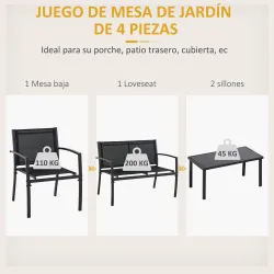 Conjunto de Muebles de Jardín 4 Piezas Muebles Jardín Exterior con 2 Sillones 1 Sofá de 2 Plazas y Mesa de Centr... - Ogal.Es