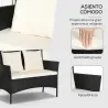Conjunto de Jardín de Ratán Sintético con 2 Sillones 1 Sofá de 2 Plazas 1 Mesa de Centro y Cojines Negro y Crema - Ogal.Es