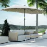 Sombrilla Doble 450x265x240 cm con 48 Luces LED Manivela Protección Solar para Terraza Balcón Piscina Gris Claro - Ogal.Es