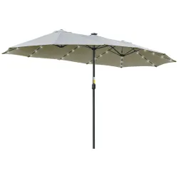 Sombrilla Doble 450x265x240 cm con 48 Luces LED Manivela Protección Solar para Terraza Balcón Piscina Gris Claro - Ogal.Es