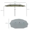 Sombrilla Doble 450x265x240 cm con 48 Luces LED Manivela Protección Solar para Terraza Balcón Piscina Gris Claro - Ogal.Es