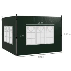 Paredes Laterales para Carpa 3x3 m y 3x6 m Juego de 2 Paredes para Cenador con Ventanas 293x193 cm Verde Oscuro - Ogal.Es