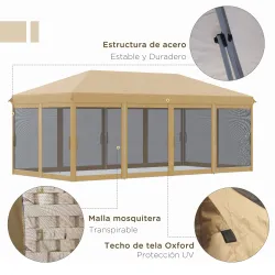 Carpa Plegable 6x3 m Cenador de Jardín con 6 Mosquiteras Bolsa de Transporte y Marco de Acero para Camping Fiest... - Ogal.Es