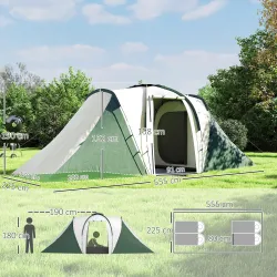 Tienda de Campaña para de 4 Personas con 2 Dormitorios Tienda de Camping Impermeable 3000 mm 555x225x190 cm Gris... - Ogal.Es