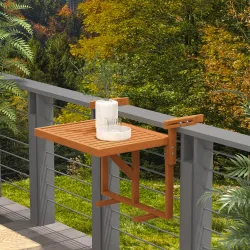 Mesa Colgante para Balcón Plegable de Madera con Altura Ajustable en 4 Niveles Carga 20 kg 68x65x40,5-55 cm Natural - Ogal.Es