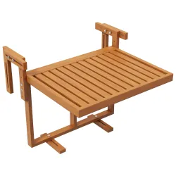 Mesa Colgante para Balcón Plegable de Madera con Altura Ajustable en 4 Niveles Carga 20 kg 68x65x40,5-55 cm Natural - Ogal.Es