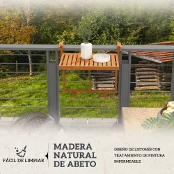 Mesa Colgante para Balcón Plegable de Madera con Altura Ajustable en 4 Niveles Carga 20 kg 68x65x40,5-55 cm Natural - Ogal.Es