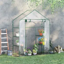 Invernadero de Jardín con 4 Estantes 1 Puerta con Cremallera para Cultivo de Plantas Flores 142x73x195 cm Verde - Ogal.Es