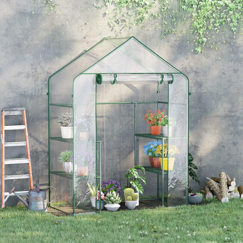 Invernadero de Jardín con 4 Estantes 1 Puerta con Cremallera para Cultivo de Plantas Flores 142x73x195 cm Verde - Ogal.Es